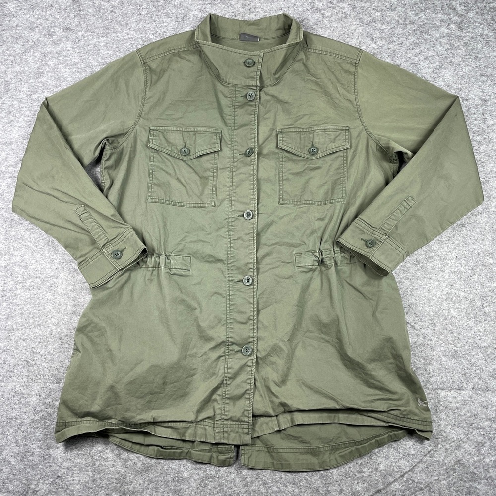 Eddie Bauer Field Jacket Womens 2XL Green Utility Anorak Drawstring Waist Cotton